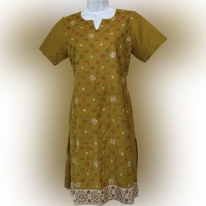 Vintage gold yellow multicolor floral daisy embroidered tunic